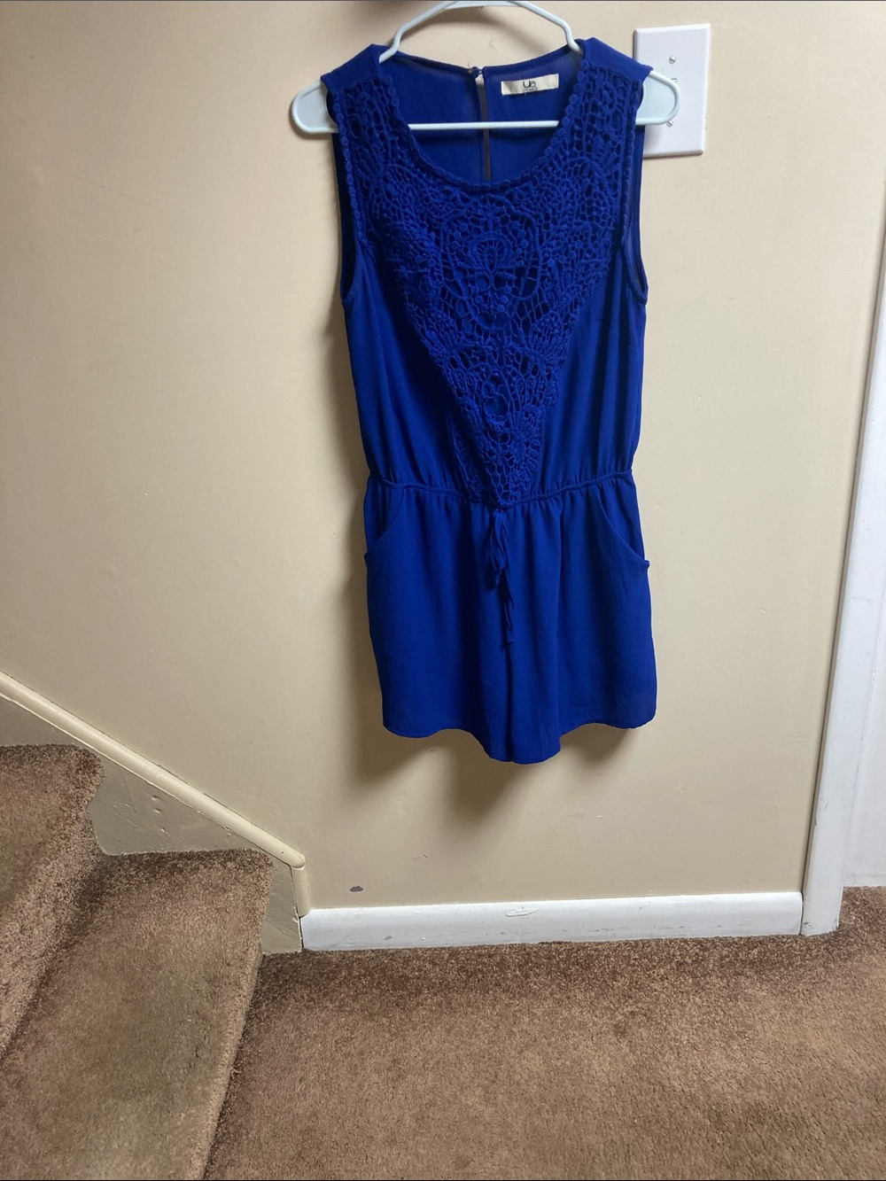 Ya Los Angeles Royal Blue Sleeveless Crochet Front Romper